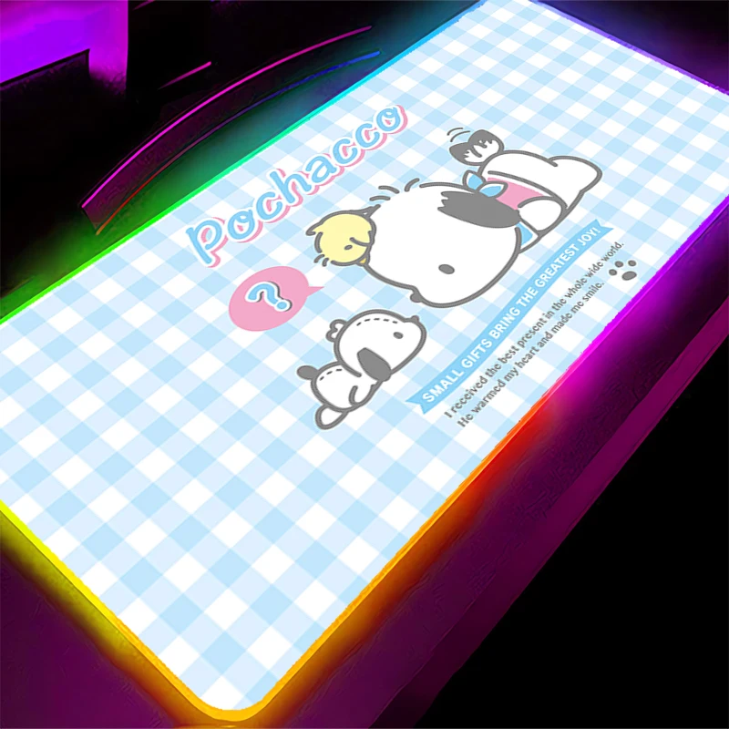 Mouse pad led pochacco e-sports jogadores jogos backlight acessórios rgb mousepad gamer pc completo teclado de computador tapete de mesa