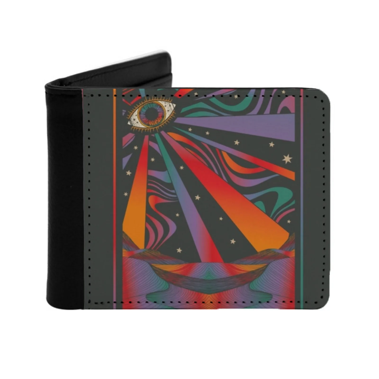 

Vintage Trippy Rave Retro Psychedelic Peter Max Inspired Rainbow Short Men's Wallet Multifunction Purse Male Pu Leather Wallet