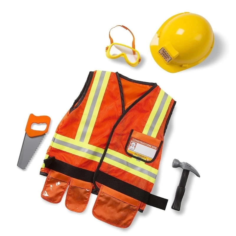 Construction Worker Costume for Kids Construction Hat and Costume Vest Tool Set Kids Builder Career Outfit for Dropsale