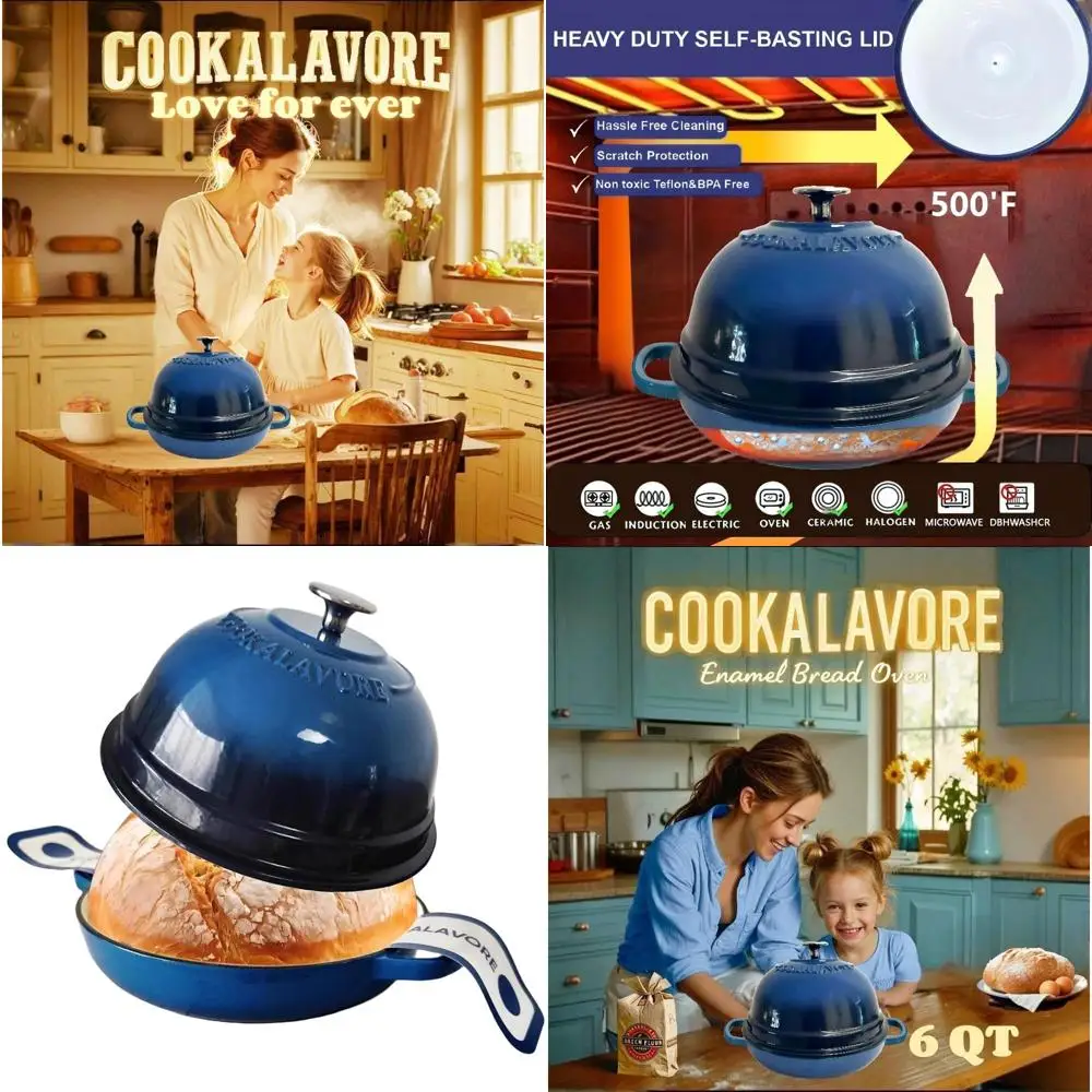 

Dutch Oven for Bread Baking,6 Quart Enamel Bread Oven for Sourdough,10.5"Bread Oven with Lid,Bread Pans for Homemade Bread,Blue