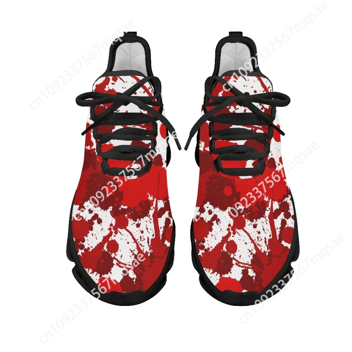 Custom Red Blood Printed Casual Sneakers Outdoor Breathable Lace-up Cushion Mesh Shoes Lightweight Footwear Halloween Gifts