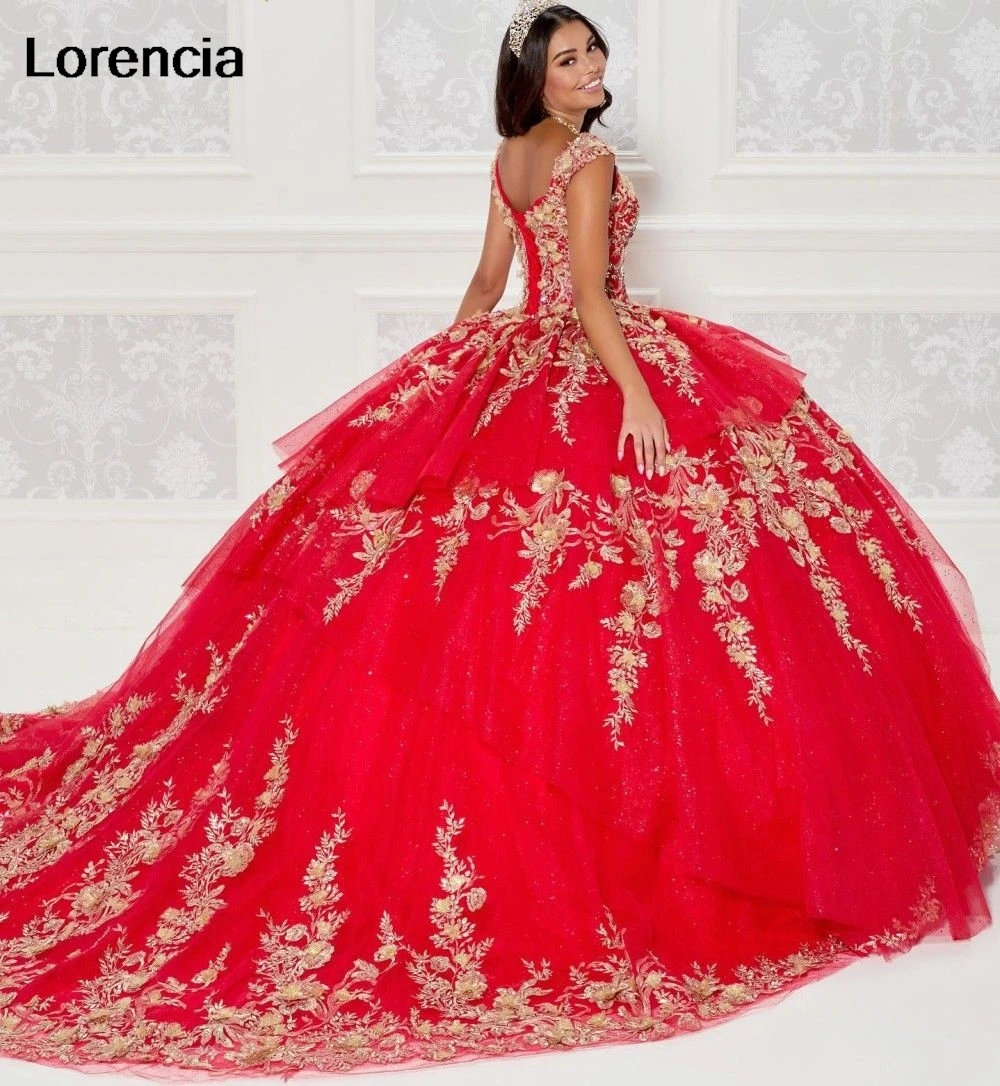 Vestido De fiesta rojo personalizado, vestido para quinceañeras con cuentas De cristal, flores 3D, apliques escalonados, dulce 16 corsé, Vestidos De 15 Años YQD642