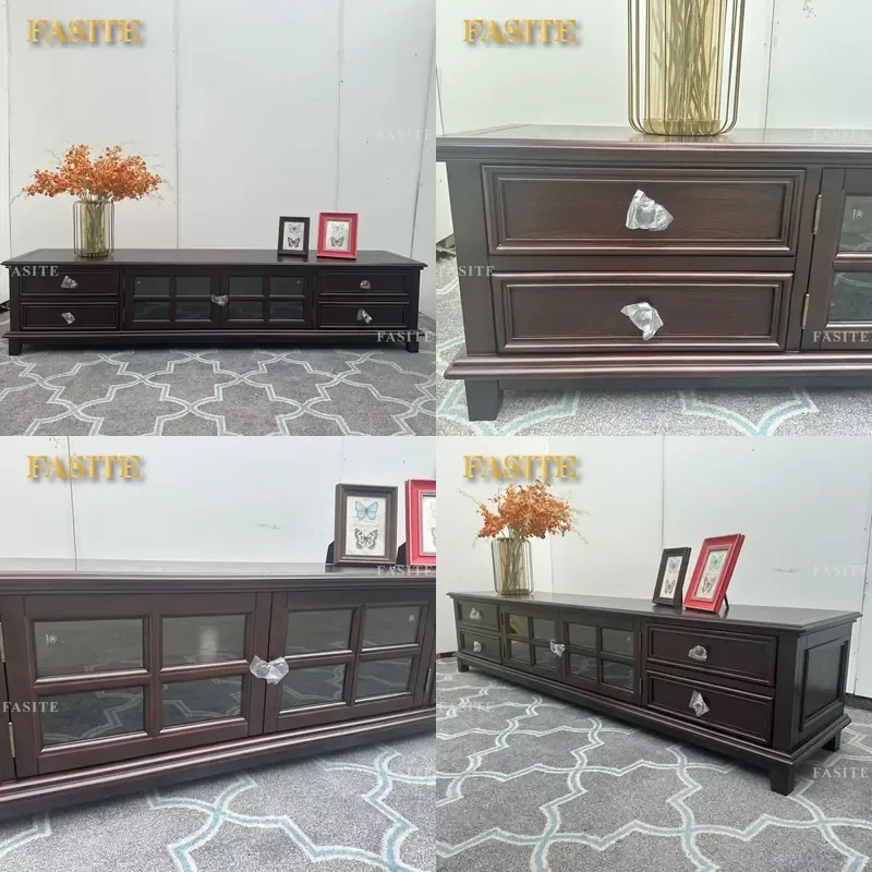 For Small Apartment American Country Solid Wood TV Cabinet Retro Light Luxury Living Room Coffee Table Combination Floor