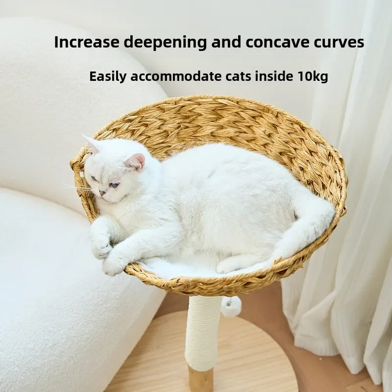 Cat Tree Climbing Frame Solid Wood Rattan Claw Nest Toy Pet Products Supplies Scratching Post Furniture Sisal Rope Cat Frame