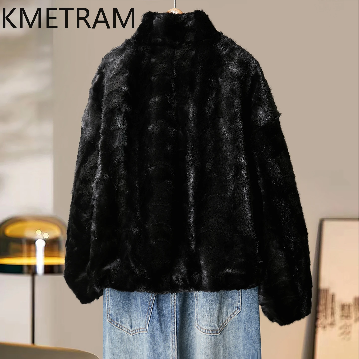سترة KMETRAM من فرو المنك الطبيعي معطف فرو أسود على الوجهين معاطف وسترات شتوية قصيرة للسيدات 2025 ملابس نسائية ropa mujer