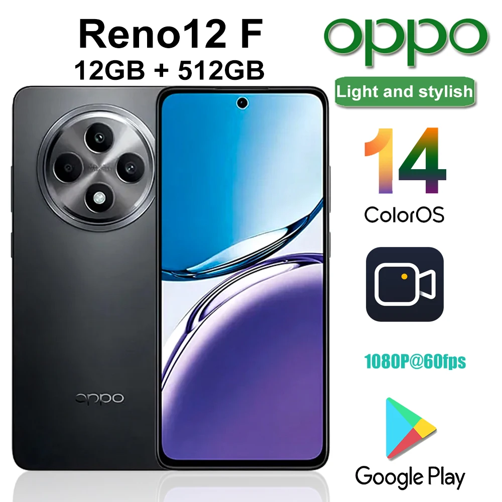OPPO Reno 12F 6.67-inch Flat Panel OLED HD Screen Smart Phone 12GB+512GB Large Memory Mobile Phone Screen Fingerprint Unlock