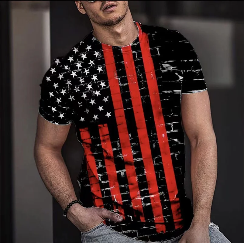 Summer T-shirt Men Short 3D Print Fashion Tops Casual Tee American Flag Harajuku Sleeve Shirts Oversize T-shirt Street Clothing