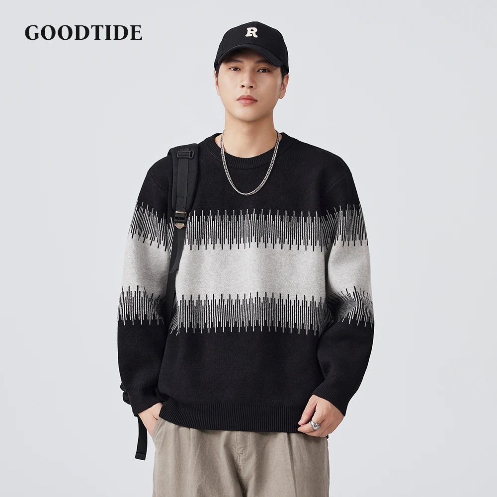 Autumn Winter Fashion Men's Casual Striped Crew Neck Sweater Color - Block Knitted Pullover Comfortable Soft Long Sleeve Jumper