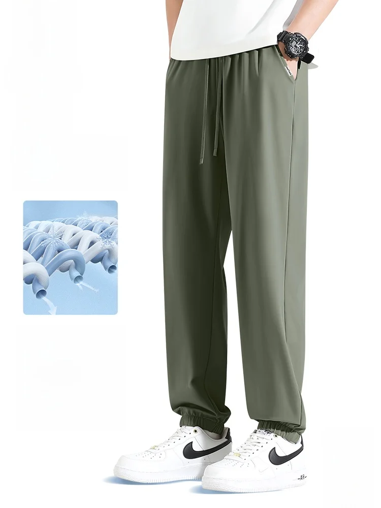 

Summer 2026 Men's Ice Silk Cool Feeling Breathable Elastic Casual Long Pants Loose Fit Urban Sle Faionable