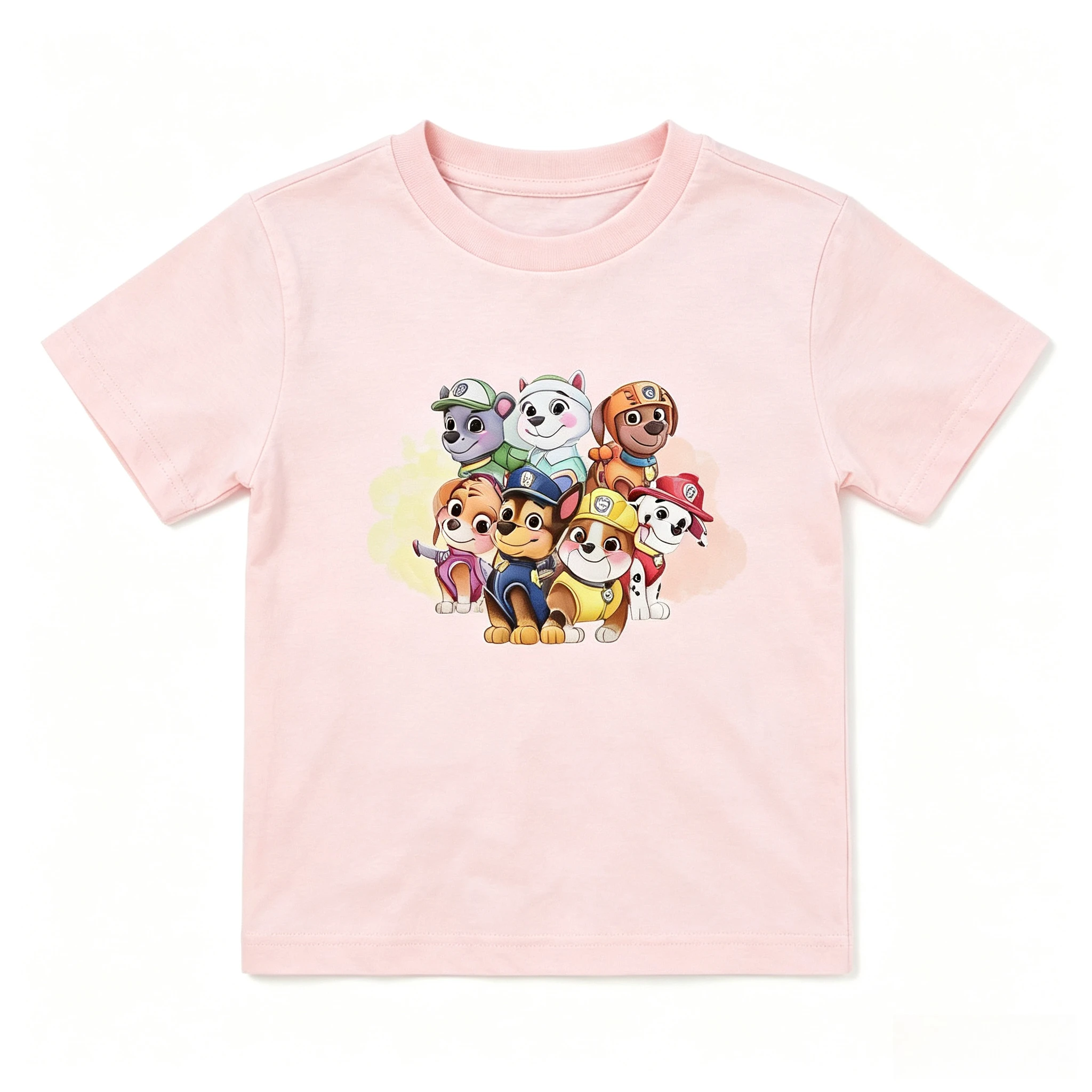 Paw Patrol Watercolor Puppy Team T‑Shirt Cartoon Dog Group Print Short Sleeve  Casual Cotton Tops for Boys Girls