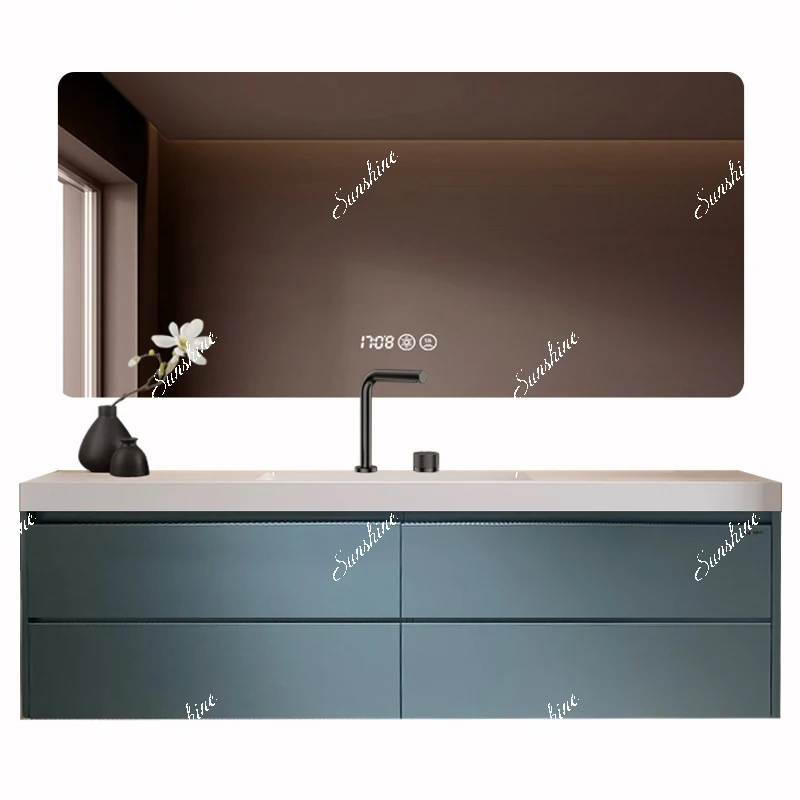 Slate seamless integrated basin bathroom cabinet combination oak face wash toilet, custom
