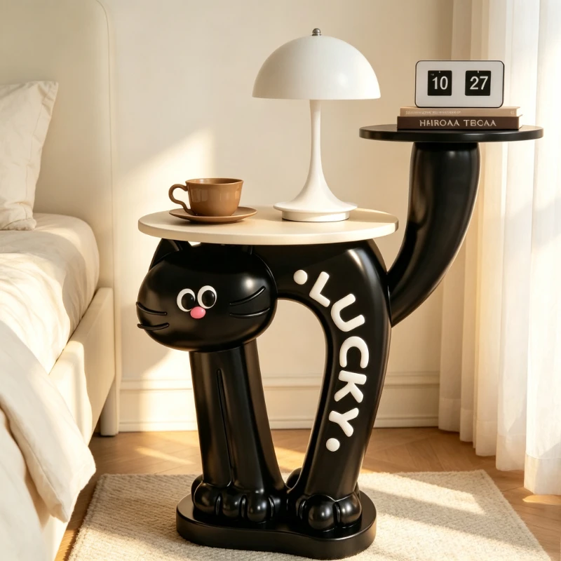 Cartoon Cat Side Table, Pink Coffee Table for Living Room & Balcony, Cute Storage Shelf with Aesthetic Home Decor Accent