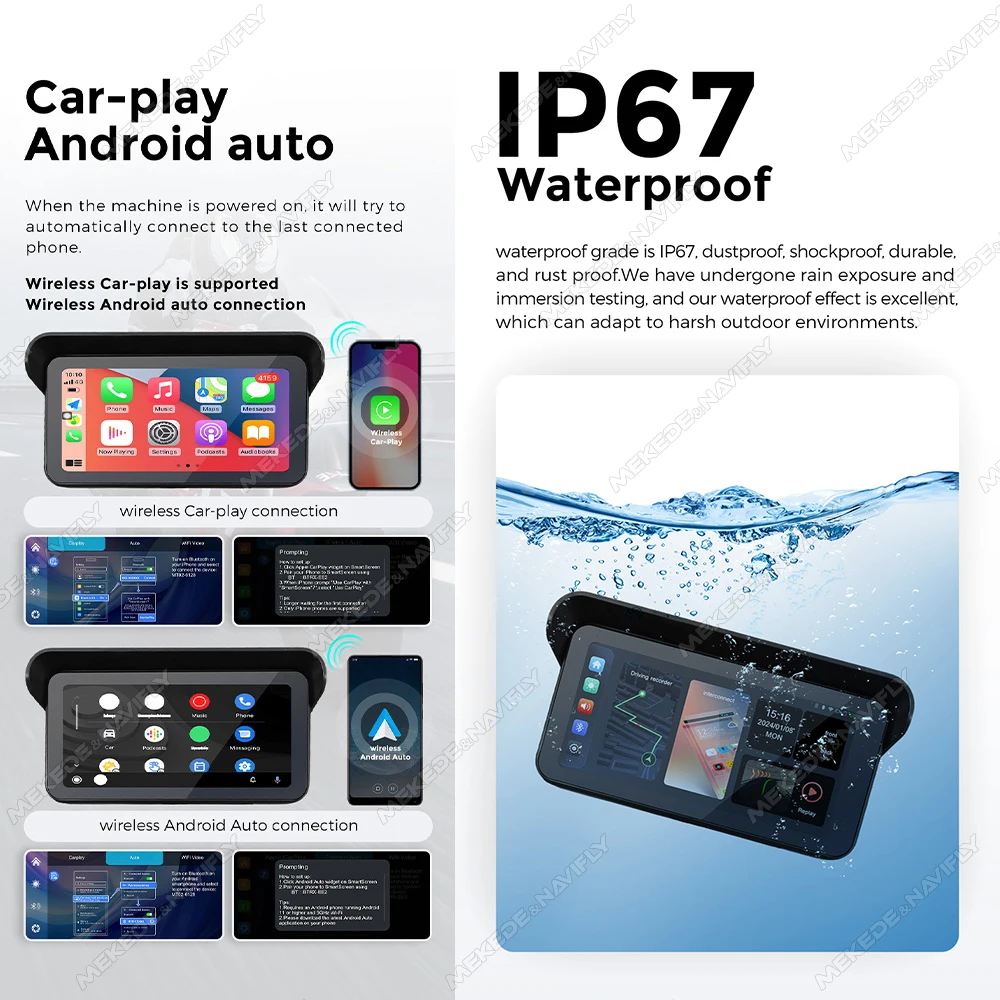 6.25 "التوصيل والتشغيل IP67 مقاوم للماء للدراجات النارية الملاحة اللاسلكية CarPlay أندرويد السيارات مستشعر TPMS جهاز تسجيل فيديو رقمي للسيارات دراجة نارية رصد