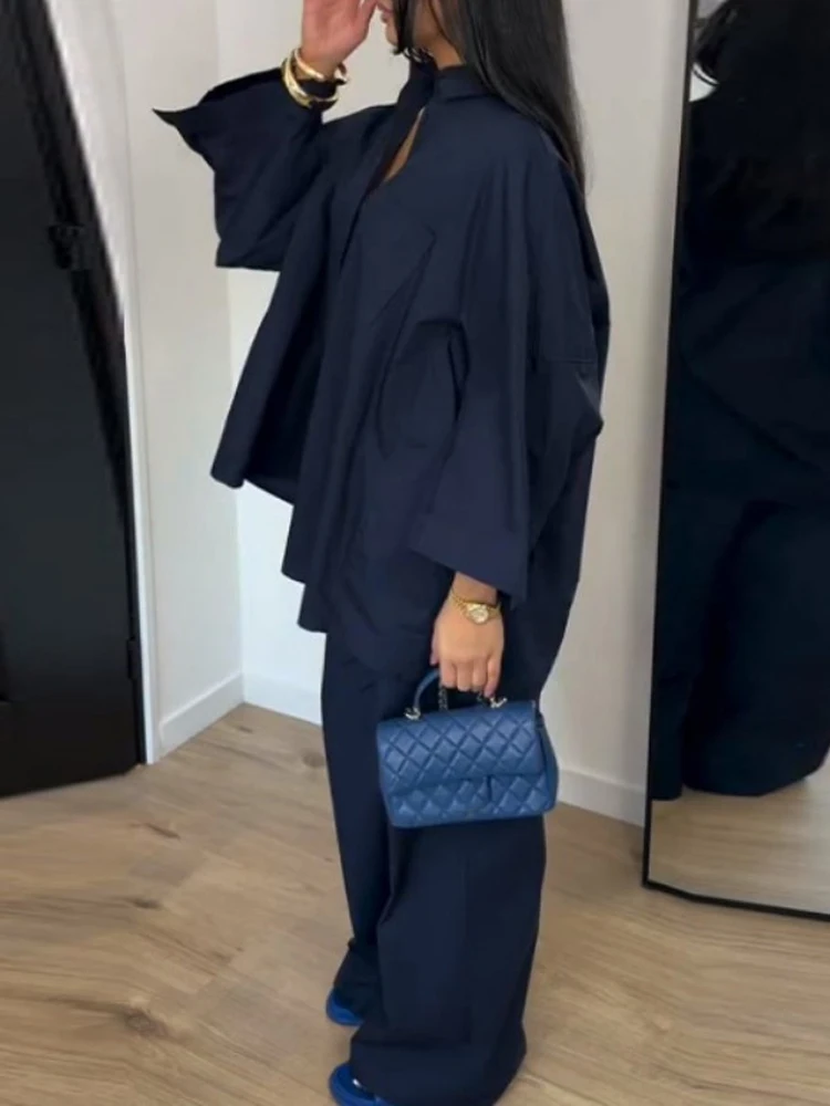 Modische Pendler-Outfits mit Revers und Knöpfen: Lässige Langarm-Hemden & Weite Hosenanzüge 2026 – Elegante, einfarbige, lockere Sets für Damen mit Taschen