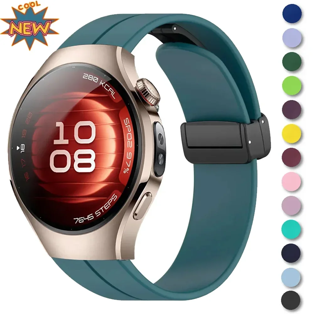 20/22mm Silicone Strap for Huawei Watch 5 46mm Magnetic Buckle Wristband for Huawei Watch GT5/GT4 Pro 46mm Garmin Vivoactive 6-5