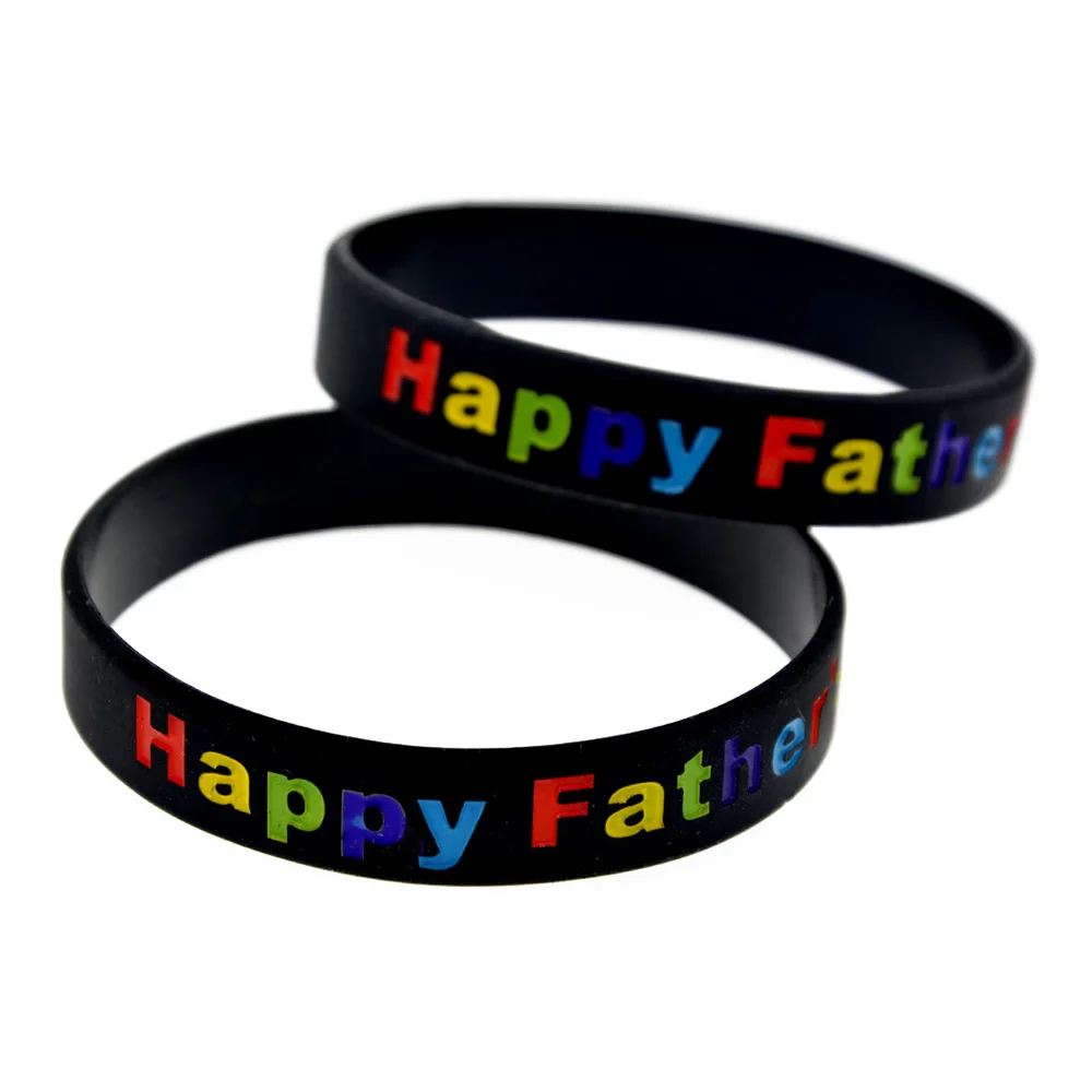 50 Pcs Happy Father Day Silicone Rubber Bracelet for Family Gift Adult Size