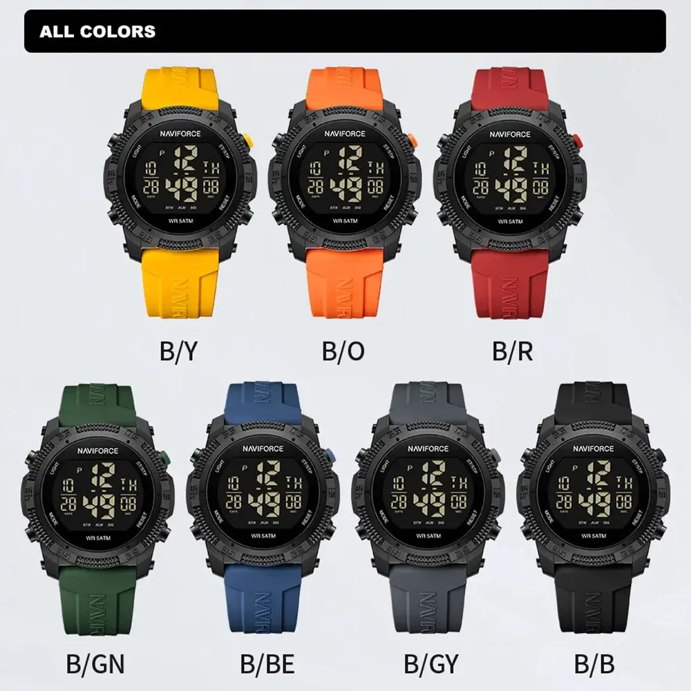 NAVIFORCE-Montres électroniques originales pour hommes, bracelet en silicone étanche, montre-bracelet calendrier masculine, mode de luxe, 50m