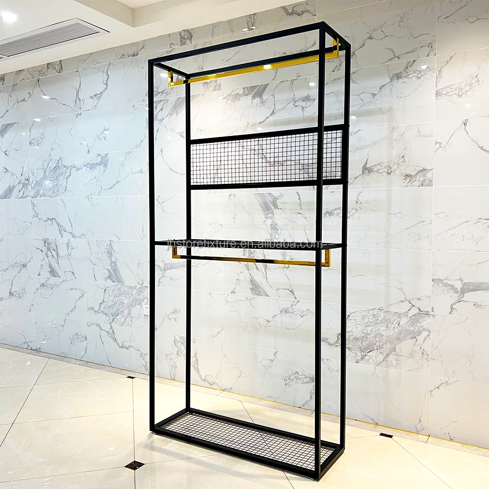 مصنع صيني رائجة البيع تي شيرت جينز رف شاشة الرجال متاجر الملابس الديكور رف الملابس الذهبية مع خصم كبير