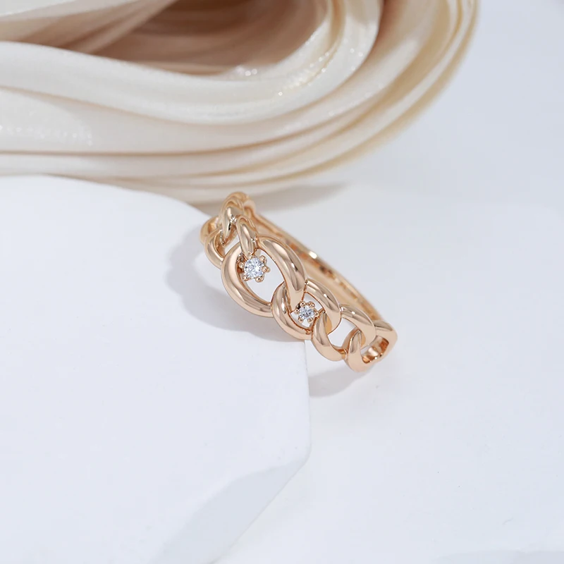 SYOUJYO 585 Gold Color Curb Chain Rings For Women Cubic Zircon Daily Jewelry
