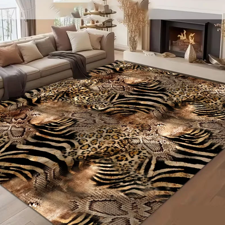 1PC Leopard Print Heart-shaped Area Carpet Floor Mat Suitable for Bedroom Living Room Balcony Terrace Room Home Decoration