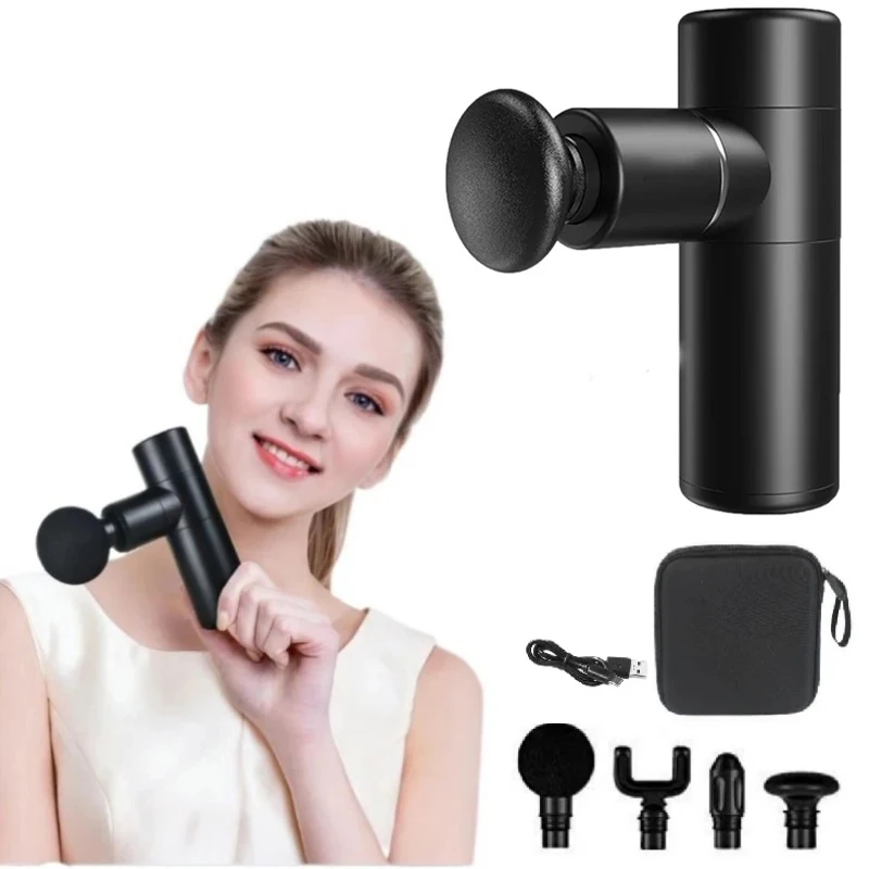 Facial Massage Gun Electric Percussion Pistol Massager Muscle Relaxation Pain Relief Fitness LCD Mini Massager