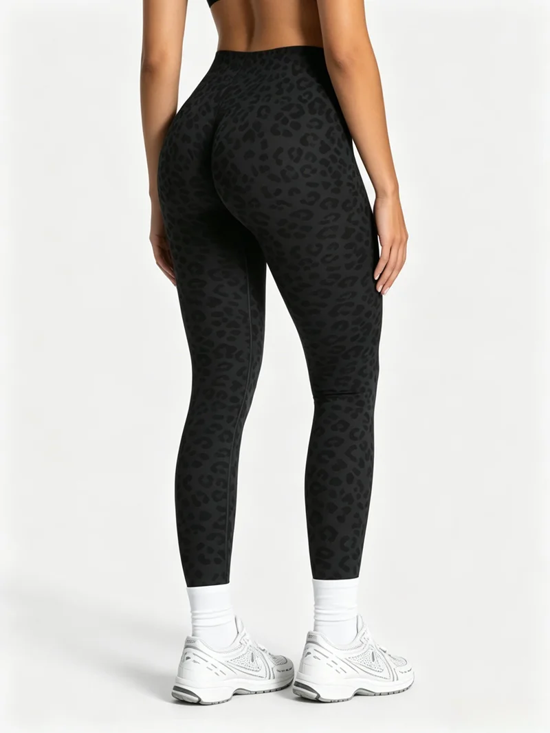 HISTELLO Gym Leggings Seamless Women Leopard Print Sports Pants High Waist Scrunch Butt Lift Yoga Tights Workout Fitness Legging