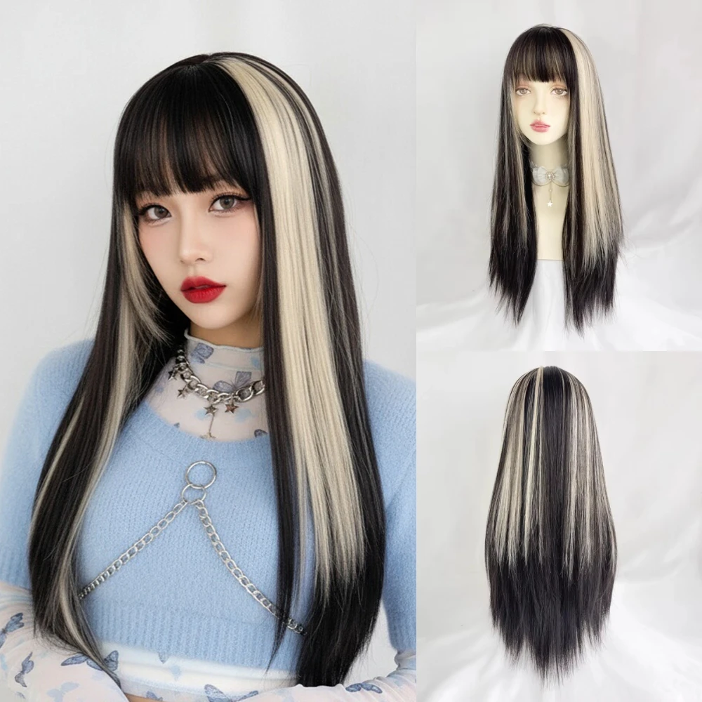 باروكة لوليتا صناعية مقاومة للحرارة للنساء بنمط مستقيم طويل مع ملابس يومية للحفلات التنكرية