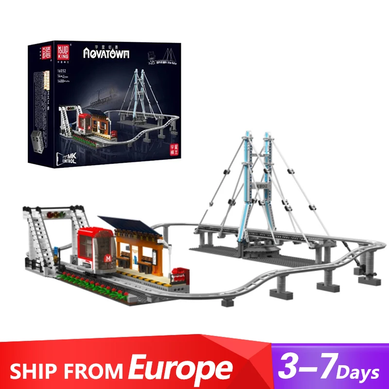 Technical MOC 16052 Remote Control City Track Station Tramway Urban Railcar Roller CoasterModel 1488PCS Building Block Brick Toy