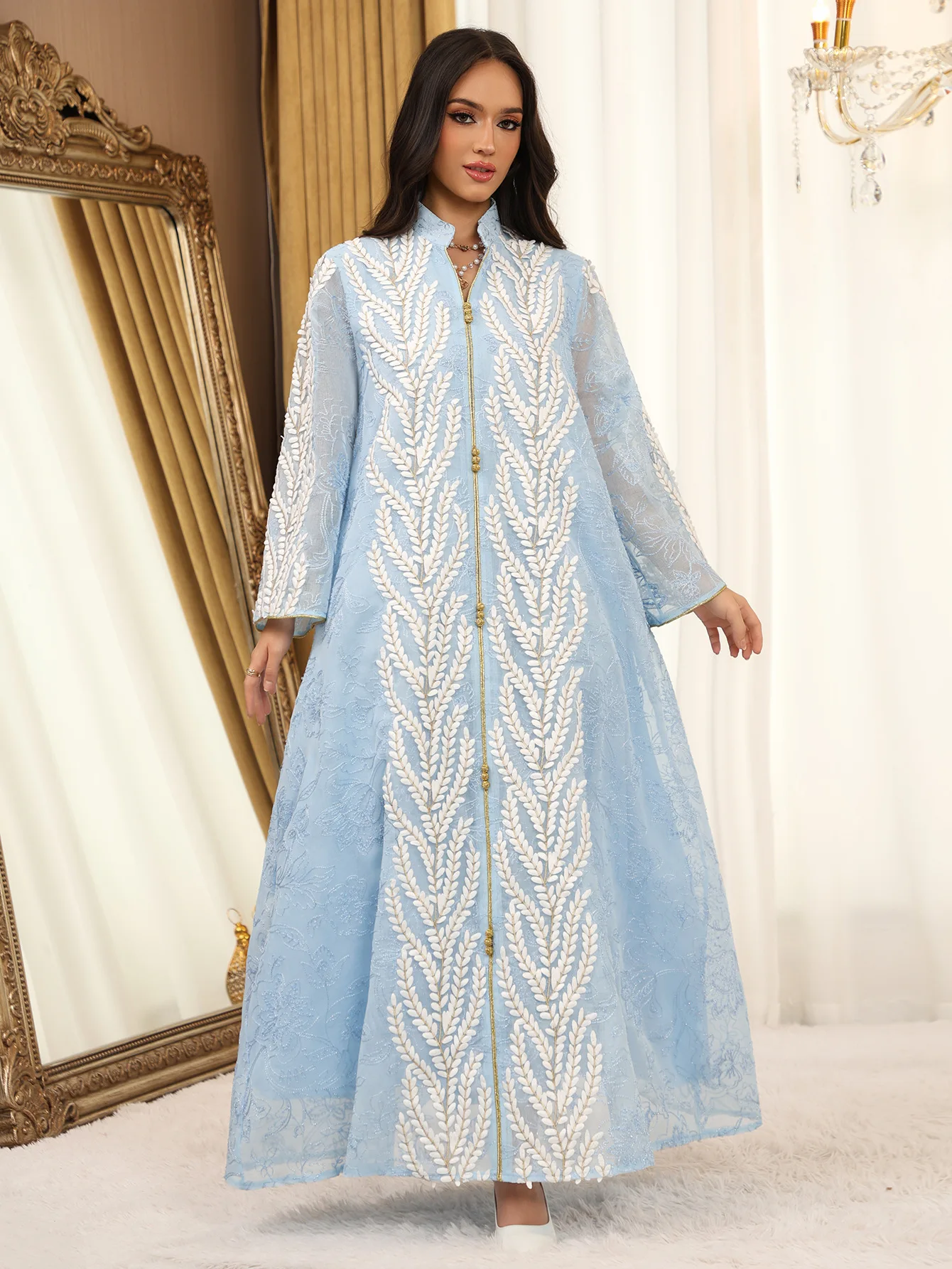 Eid Mesh Dress Women Abaya Party Dress Women Jalabiya Gorgeous Embroidery Saudi Arab Sequins Muslim Ramadan Vestidos Largos Robe