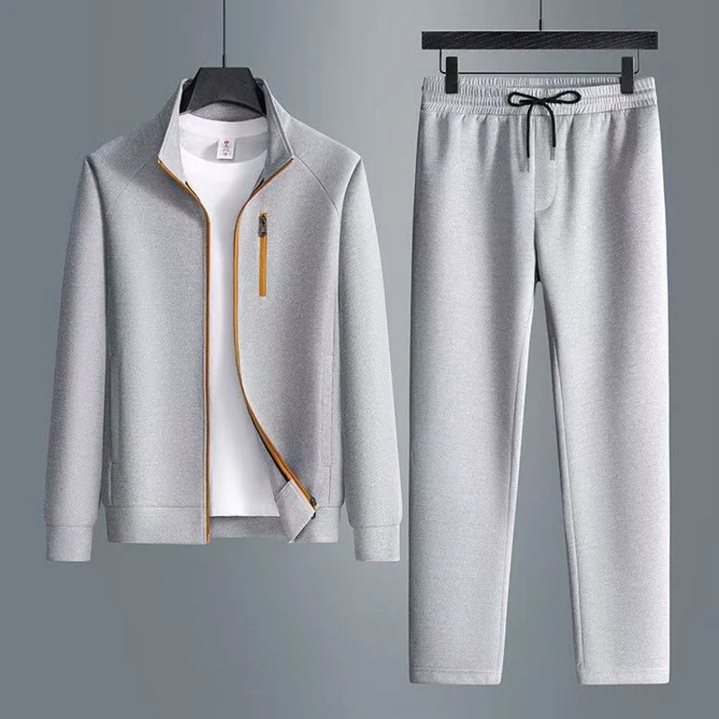 

Faionable Trendy Casual Sportswear Set for Men Autumn Loose Long Sve Stand Collar Straight Leg Pants Two Piece Set