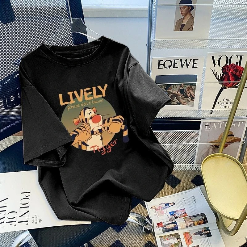 2025 ديزني الصيف الدهون مم حجم كبير فضفاض عادية فضفاض قصيرة الأكمام تي شيرت الرجال موضة تيجر قصيرة الأكمام تي شيرت