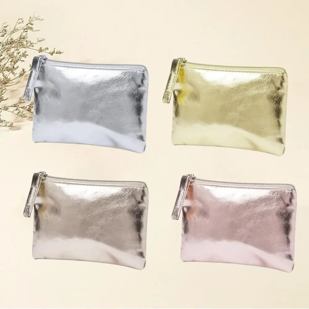 Cosmetic Bag Bright PU Coin Purse Retro Wallet Korean Style Small Item Bag Solid Color Coin Purse Zipper Coin Purse Outdoor image 2