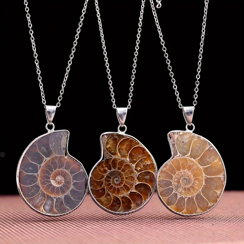 Colgante de Concha de Caracol de Piedra Natural, Colgante de Concha Marina para Mujeres y Hombres, Collar Espiral de Amonita, Joyería Energética