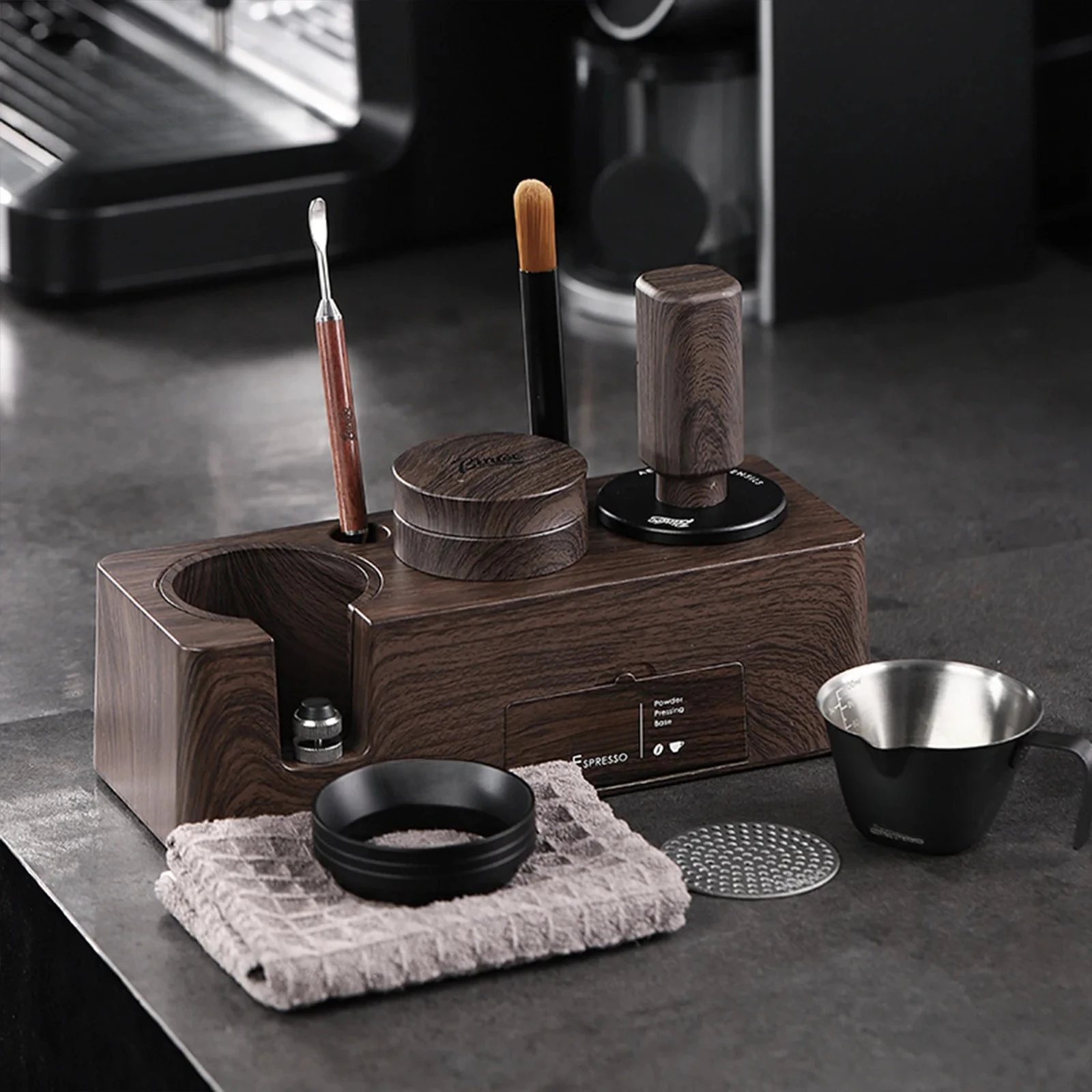 9PCS Set Coffee Tamping Stand Tamper Station Fits 51-58mm Portafilters Espresso Distributor Base Home Barista Tools