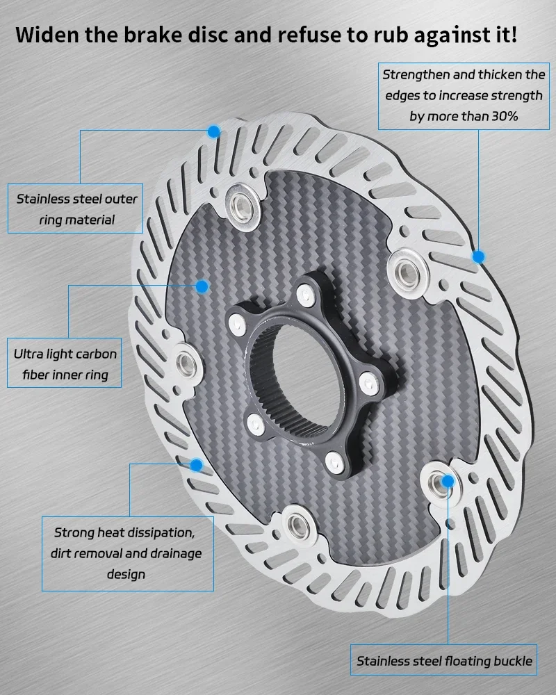 

140/160mm Carbon Fiber Bike Disc Brake Rotor, 6 Bolt & Center Lock Floating Brake Rotor for MTB Road Bicycle Cycling