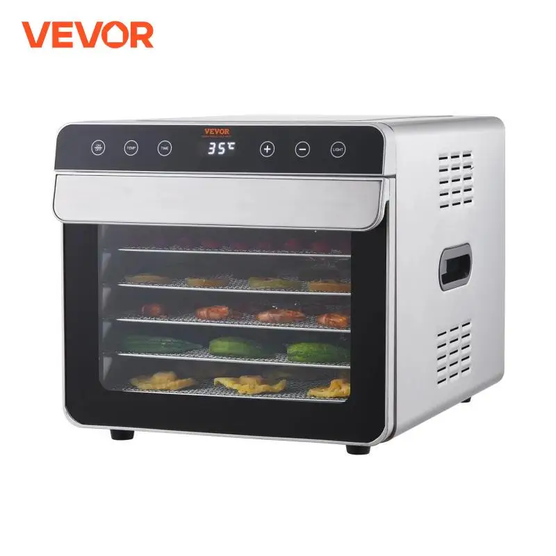 VEVOR mesin dehidrator makanan 6 nampan, Pengering makanan listrik baja tahan karat 700W dengan pengatur waktu & suhu Digital yang dapat disesuaikan