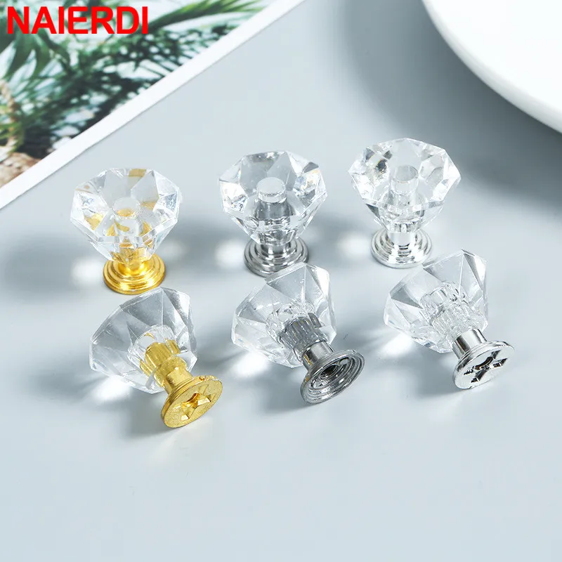

NAIERDI Acrylic Crystal Furniture Handle Gold Diamond Cabinet Knobs and Handles Kitchen Drawer Cupboard Door Pulls Hardware