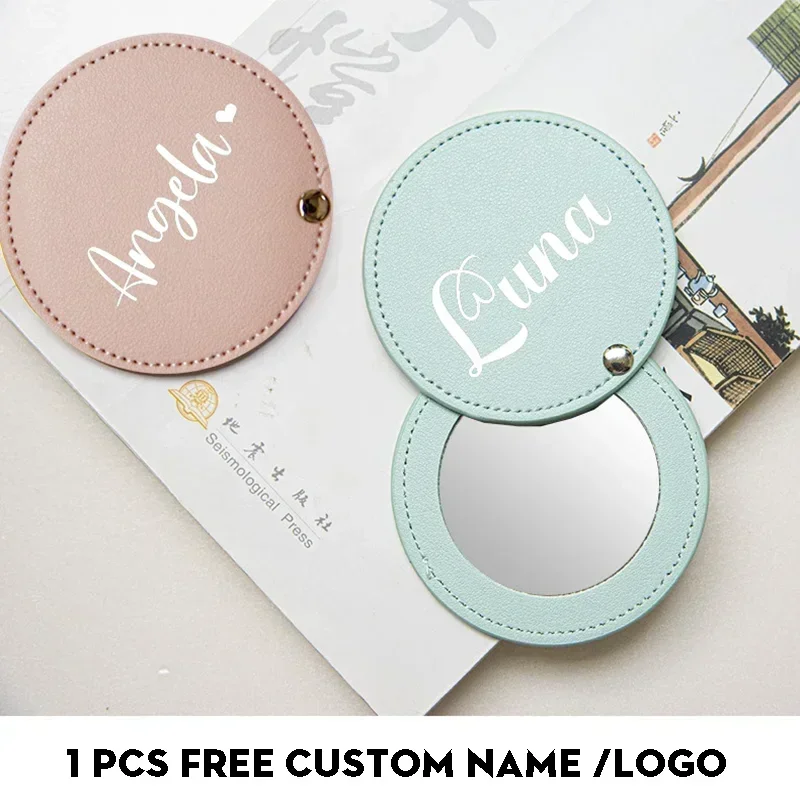 Personalized Leather Pocket Mirror Mini Travel Handheld Portable Makeup Mirrors Wedding Bridesmaid Gift For Her Name Engraved