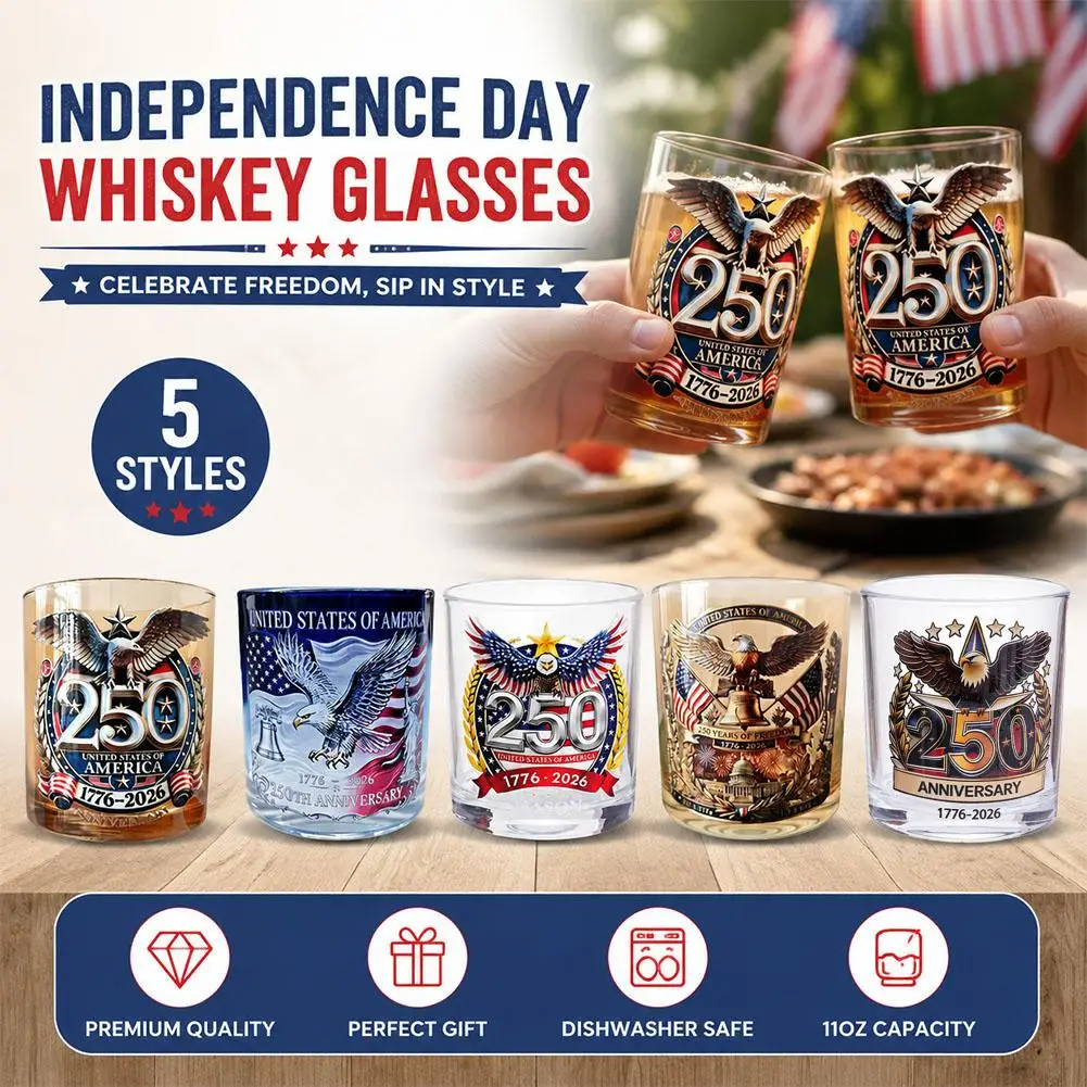 300ML US 250. Jubiläums-Whiskeyflasche Heritage Glas-Set Unabhängigkeitstag 500ML Thermosensitiver Becher Adler-Flaggen-Druck Kaffeebecher