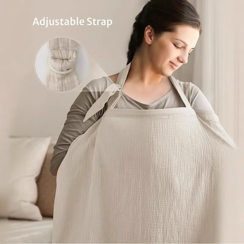 Baby Cotton Nursing Cover Scarf Adjustable Strap Breastfeeding Cover for Newborn Feeding Lightweight Modest Nursing Shawl
