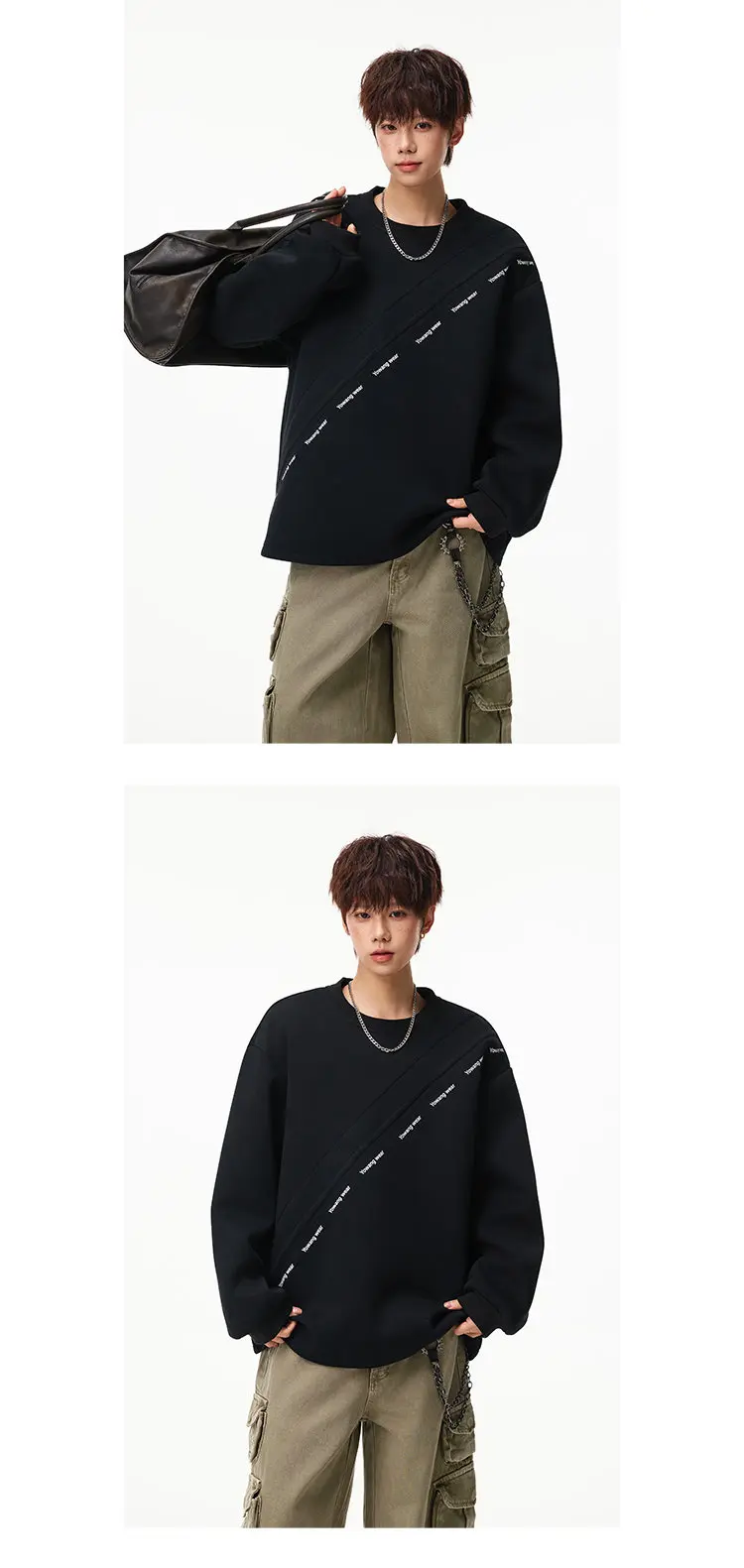 LUZHEN 2026 Autumn New Stripe Printed Loose Round Neck Casual Sweater Pullover Men's Fashion Korean Long Sleeve T-shirts JY8319