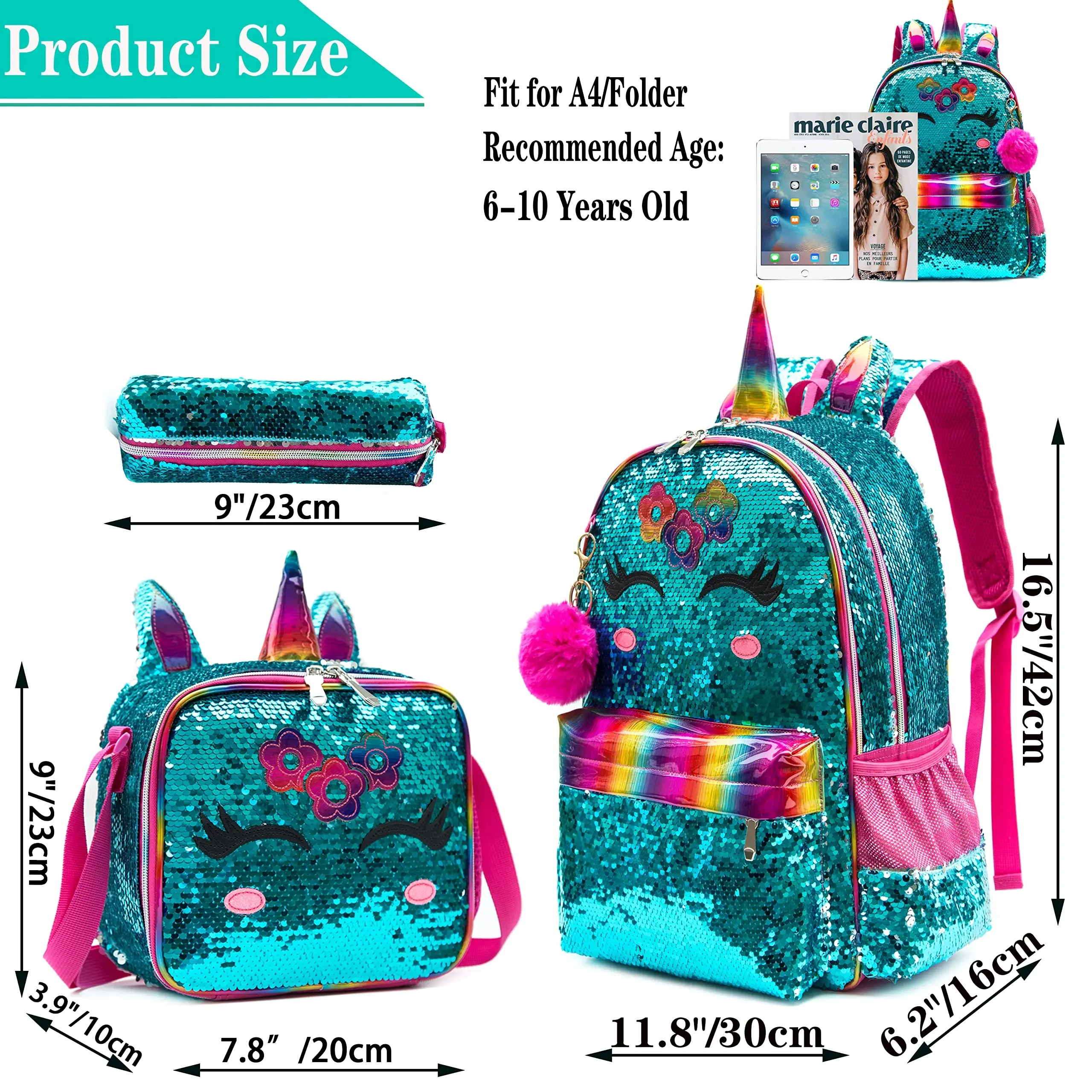 BIKAB Kids Backpack  School Bags  Backpack for Girls  Unicorn Backpacks for Girls  Kawaii Backpack  School Bags for Girls