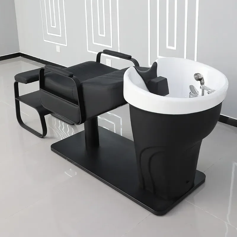 Bojo Hair Massage Shampoo Bed Semi Reclining Flush Bed with Ceramic Basin for Barber Shop and Beauty Use