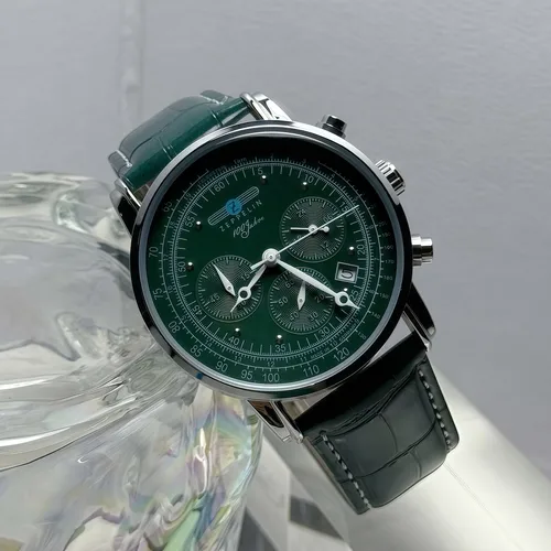 Imagen 2 del producto 2025 Nueva marca de lujo zeppelin reloj multifuncional de seis pines a la moda con calendario reloj de cuarzo de regalo verde azul