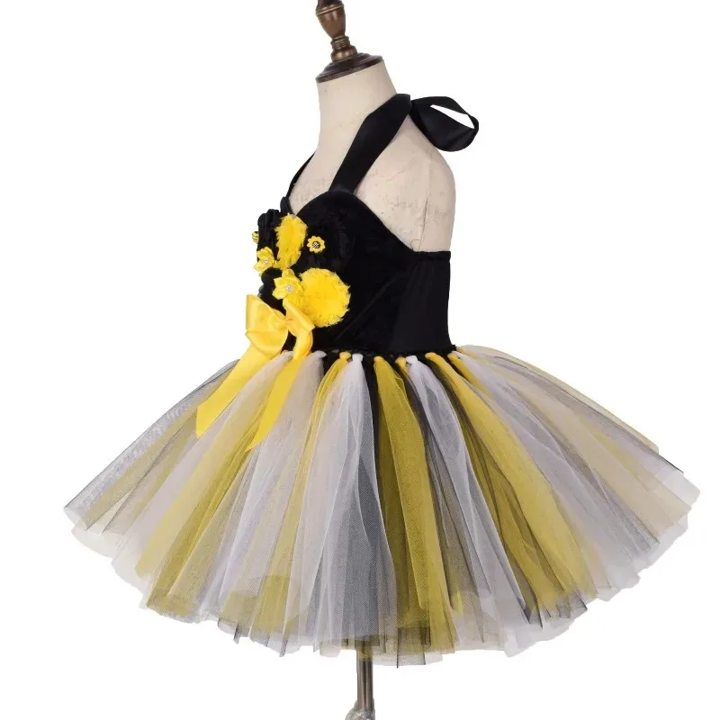 Children's bee-themed tutu dress, featuring soft tulle and a fluffy skirt, ideal for Halloween stage performances and party wear