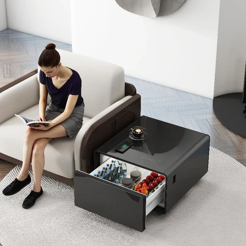 

A Modern Nordic Furniture Smart Side Table Smart Coffee Table With Wireless Charging 65L Fridge Coffee Table