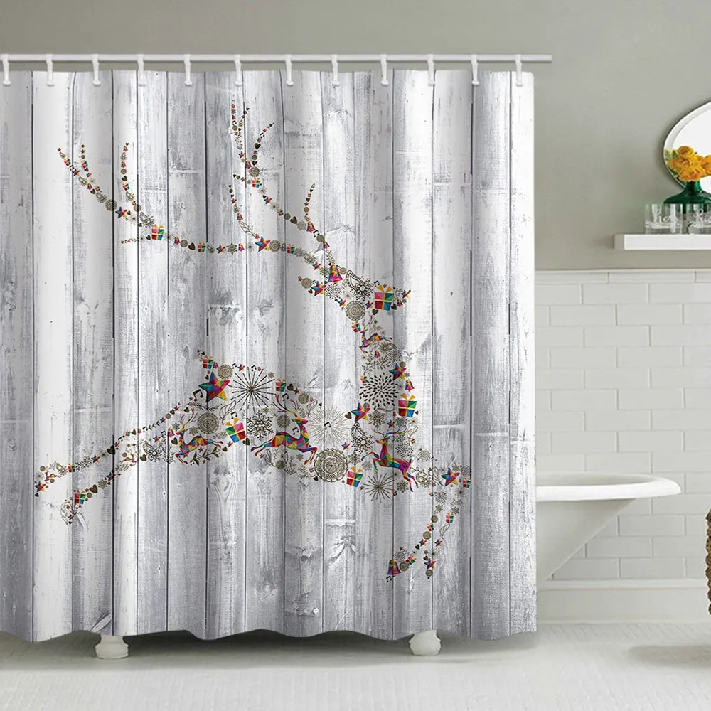 

1p занавеска для душа, рождественская елка, снежинка, звездный свет, милу, олень, принт, коврик для унитаза, прочный, водонепроницаемый для домашнего декора ванной комнаты