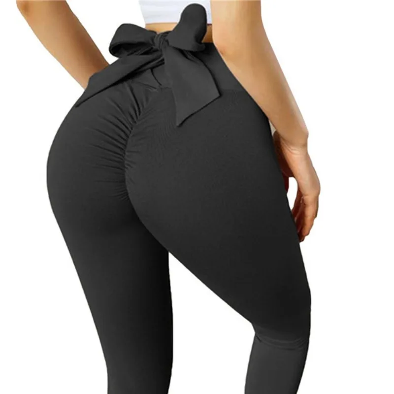 Fashion Back Waist Bow Leggings Women High Waist Hip Liftting Yoga Pants Sports Pilataes Fitness Pants Quick-drying Casual Pants