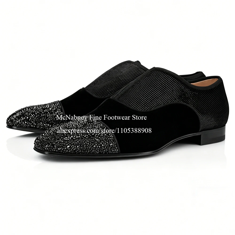 

Черные бархатные лоферы-слипоны Alpha Male с отделкой стразами, классические мужские туфли для торжественных мероприятий, свадебные, большие размеры