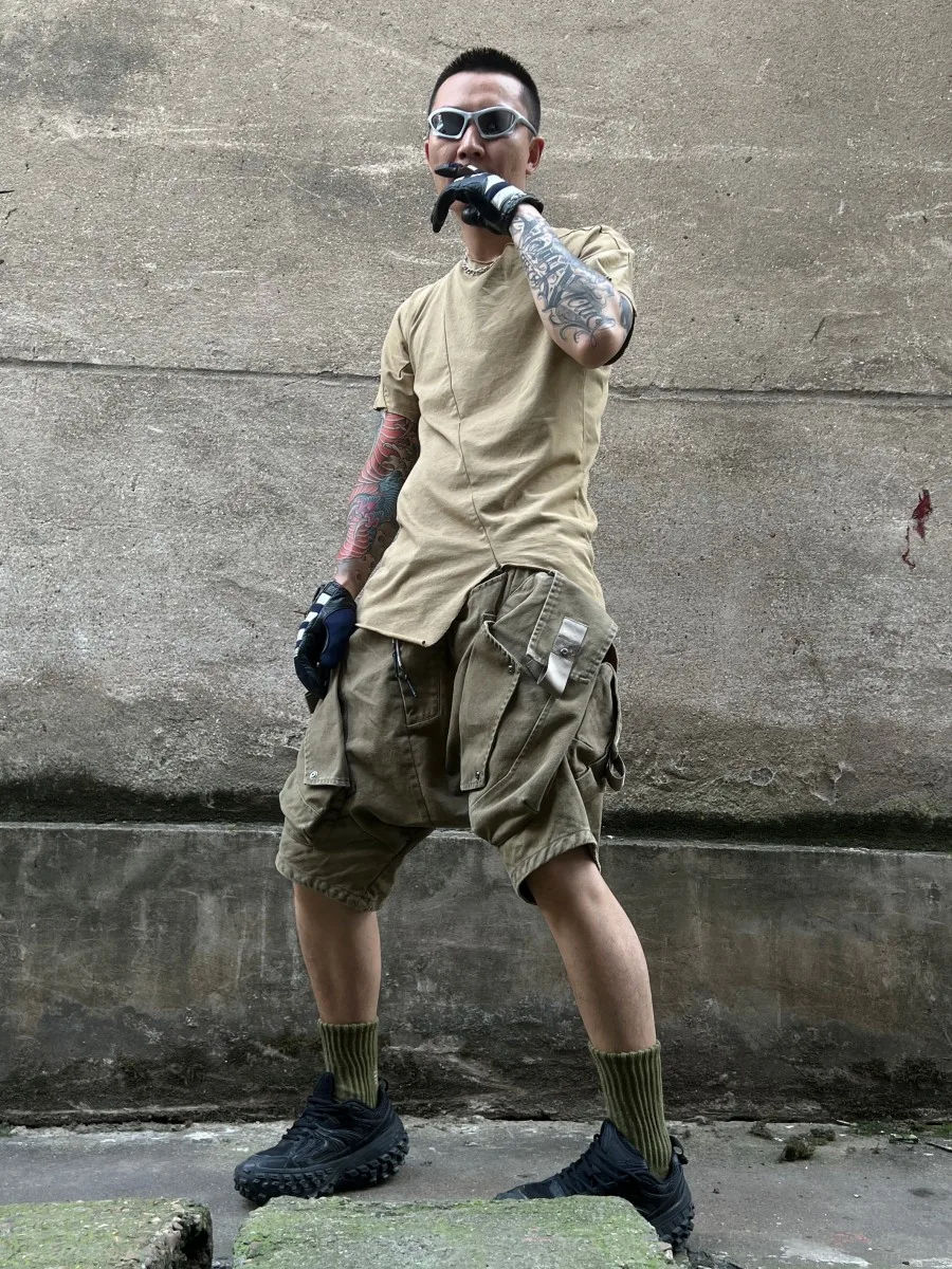 Ropa de trabajo informal funcional para hombre, pantalones cortos con bolsillos tridimensionales, ropa de abrigo holgada de cintura media para verano